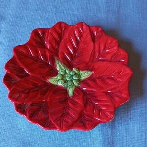 Red Poinsettia Ceramic Serving Plate